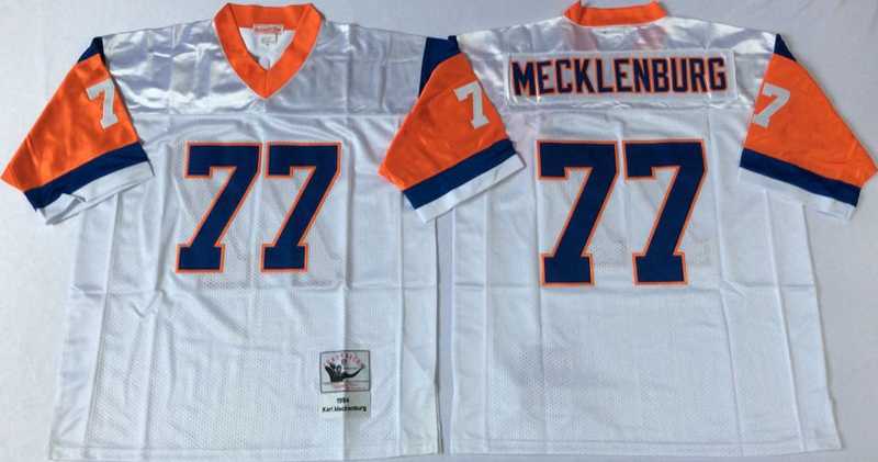 Broncos 77 Karl Mecklenburg White M&N Throwback Jersey->nfl m&n throwback->NFL Jersey